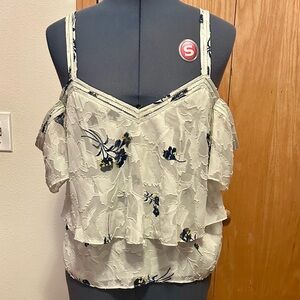 Lucky Brand Floral Layered cold shoulder Top - light blue and navy